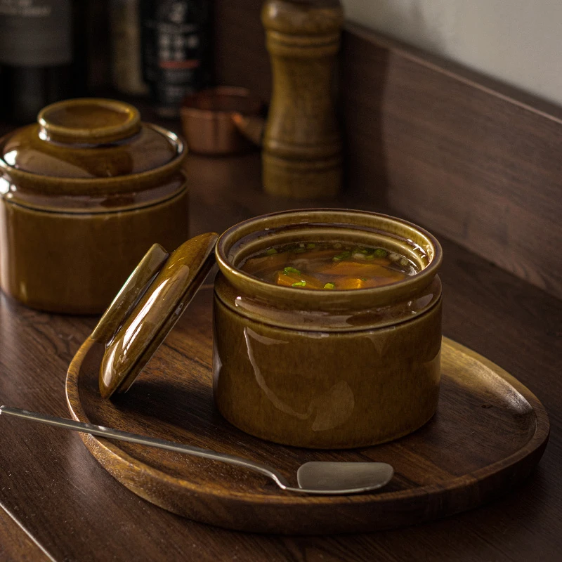 【好汤需好盅】复古陶瓷隔水小炖盅燕窝炖碗蒸蛋盅茶叶调味罐微瑕疵