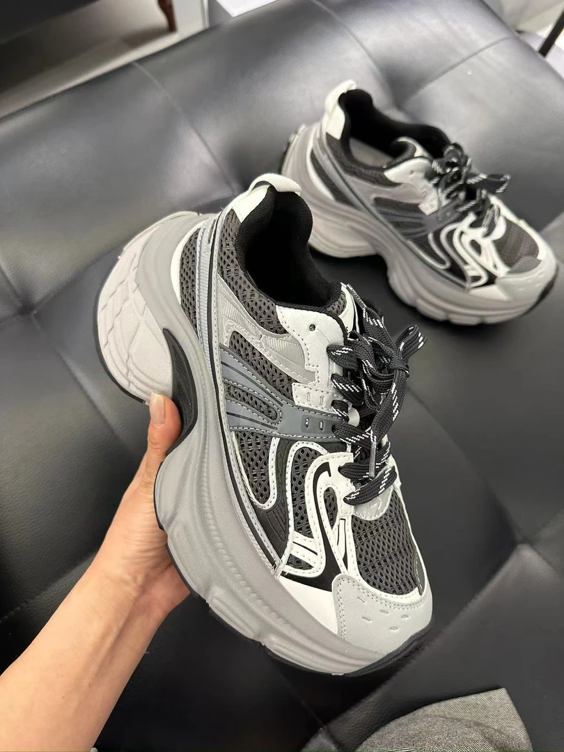 【年底大促】五折活动灰色厚底老爹鞋女新款复古百搭小个子【653】