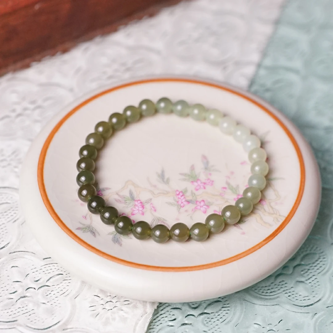 和田玉6mm高冰晴水渐变手串单圈气质女士素圈精美简约清新