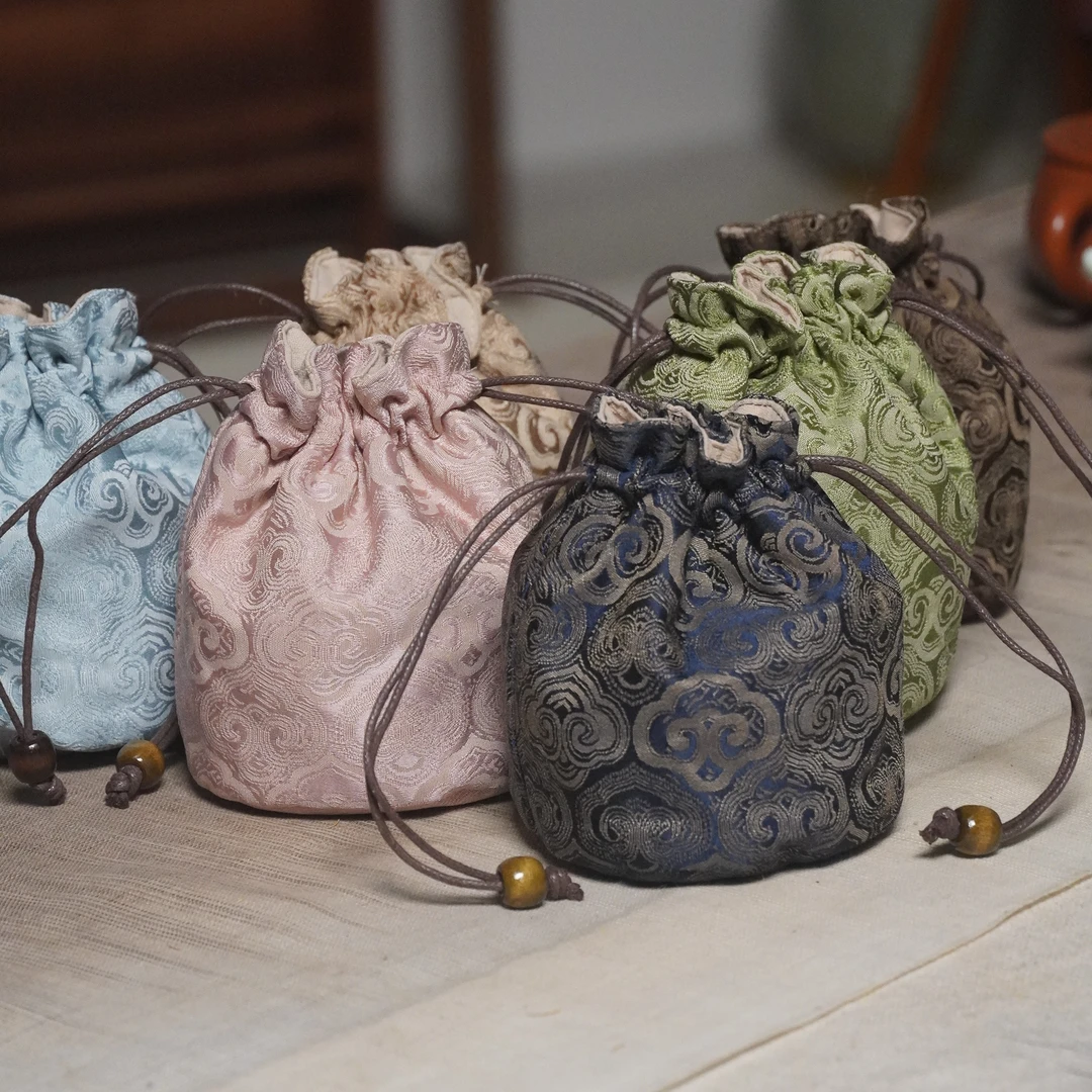 主人杯收纳袋中式茶具杯袋棉质茶杯壶包袋便携袋单杯袋织锦如意袋