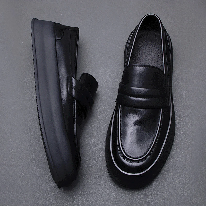 豆豆鞋男士休闲皮鞋高级感透气懒人一脚蹬乐福鞋厚底男鞋Z-230312