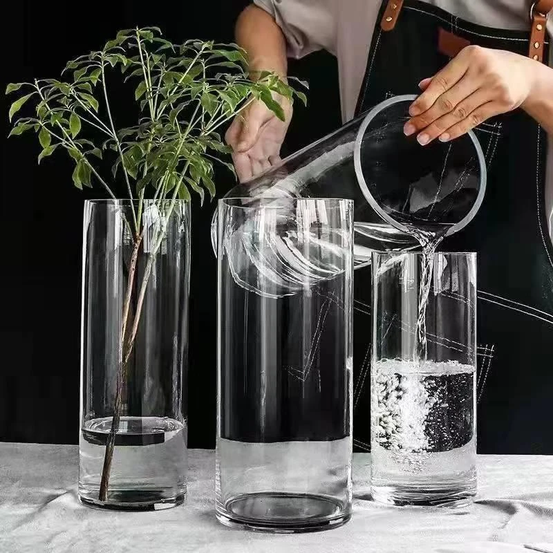 大号透明直筒玻璃花瓶客厅玄关摆件ins风富贵竹花瓶水培花盆