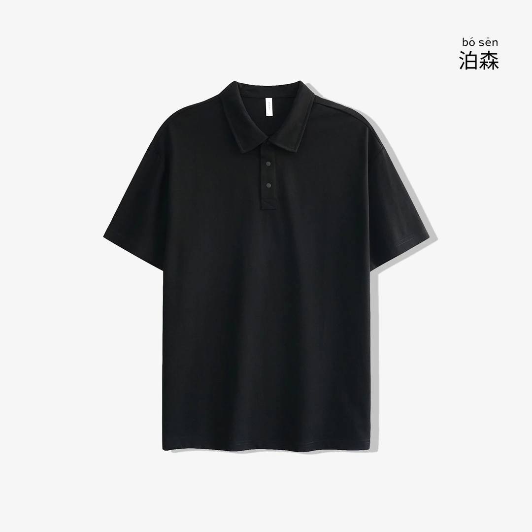 男士纯色简约宽松舒适落肩翻领POLO衫夏季透气短袖百搭休闲上衣潮