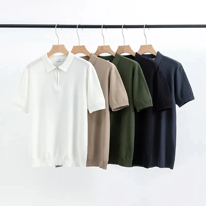 男士夏季修身翻领针织POLO纯色休闲短袖针织T恤吸汗透气保罗上衣
