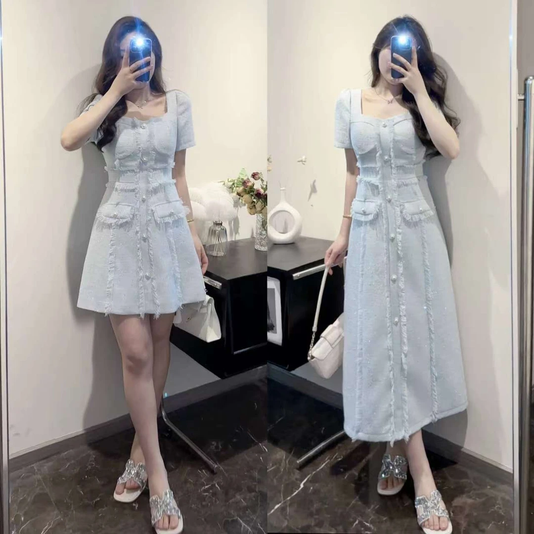 【MuMu】气质感短袖收腰显瘦小香风连衣裙名媛气质修身甜美风WP995