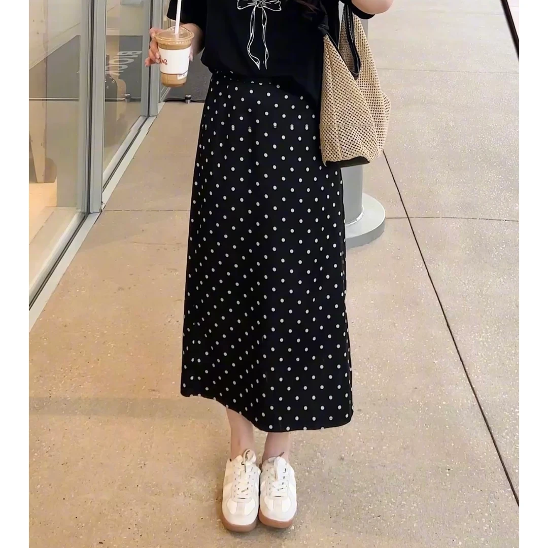 欣姐【复古波点】法式波点高腰A字中长裙WP465
