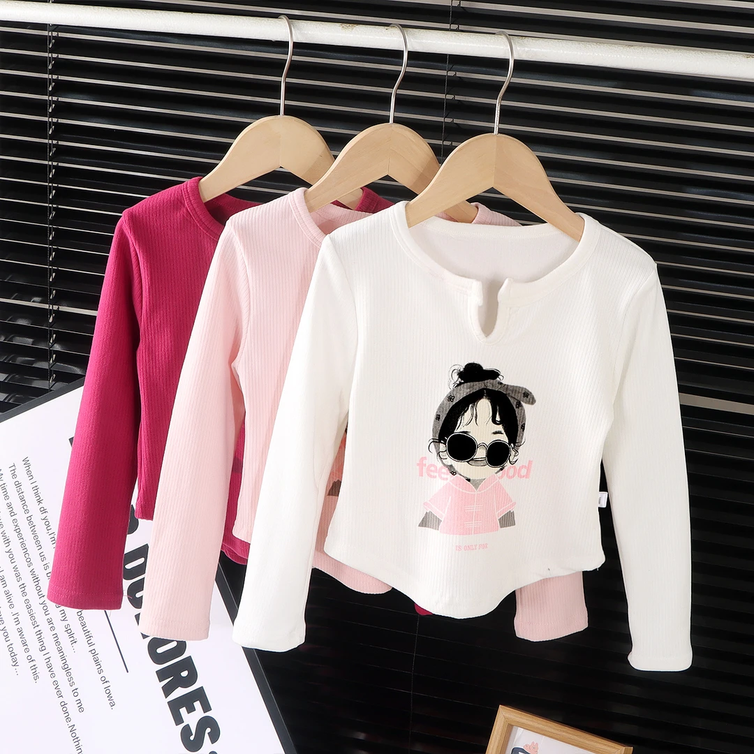 春秋款休闲洋气时尚韩系女童百搭T恤秋季长袖秋款儿童宝宝打底衫