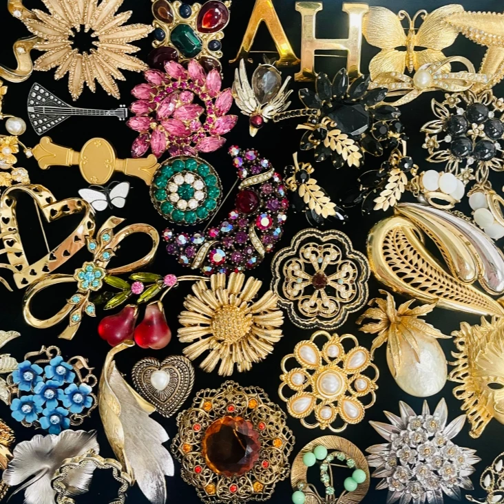 合金胸针 vintage胸针项链耳夹手工时尚百搭中古重工精美优雅25-