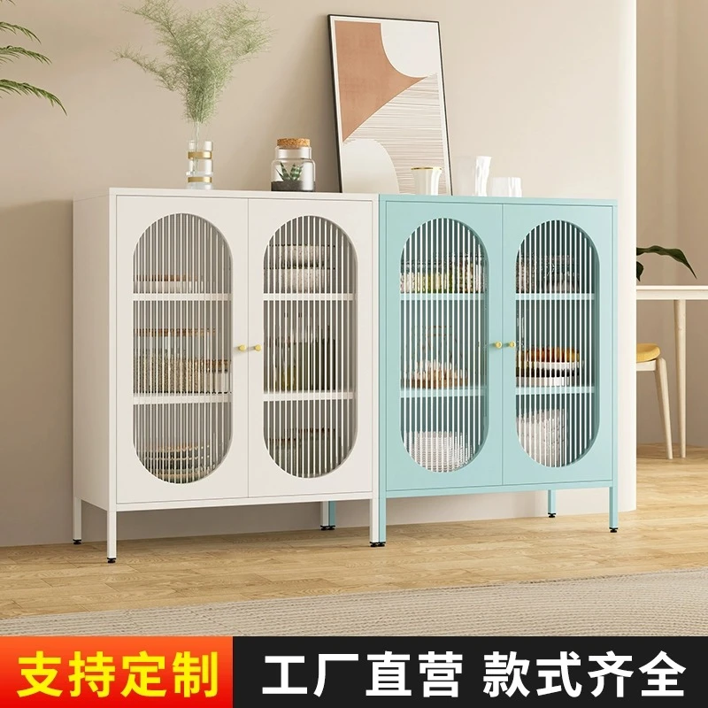 北欧铁艺餐边柜现代简约厨房置物碗柜茶水酒柜窄型铁皮超薄储物柜