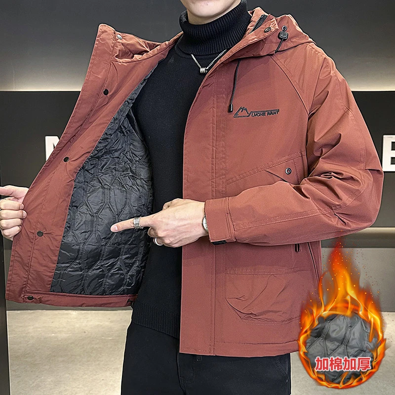 保暖秋冬季二棉连帽夹克韩版时尚百搭青年工装外套加棉加厚男1918