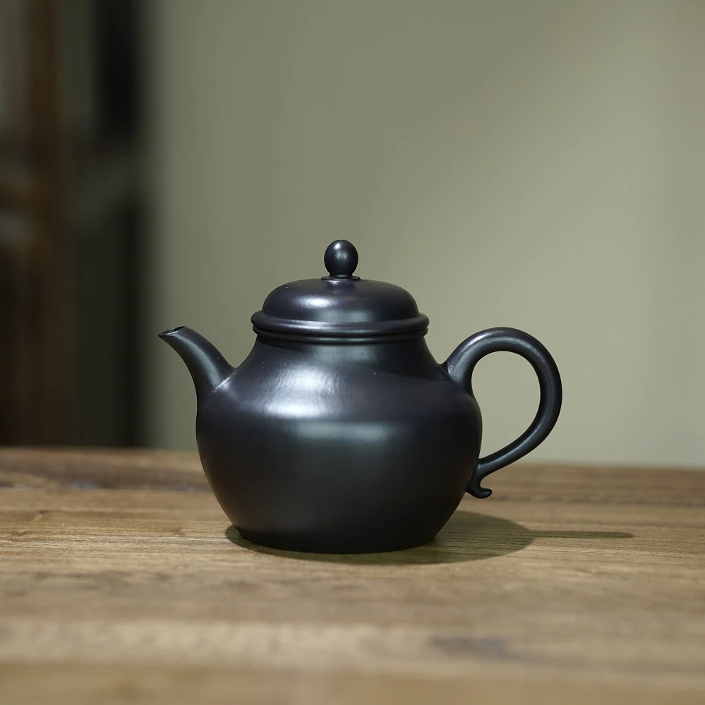 紫砂壶 叶建 秋水壶 半手 高朱段泥捂灰烧 210ml