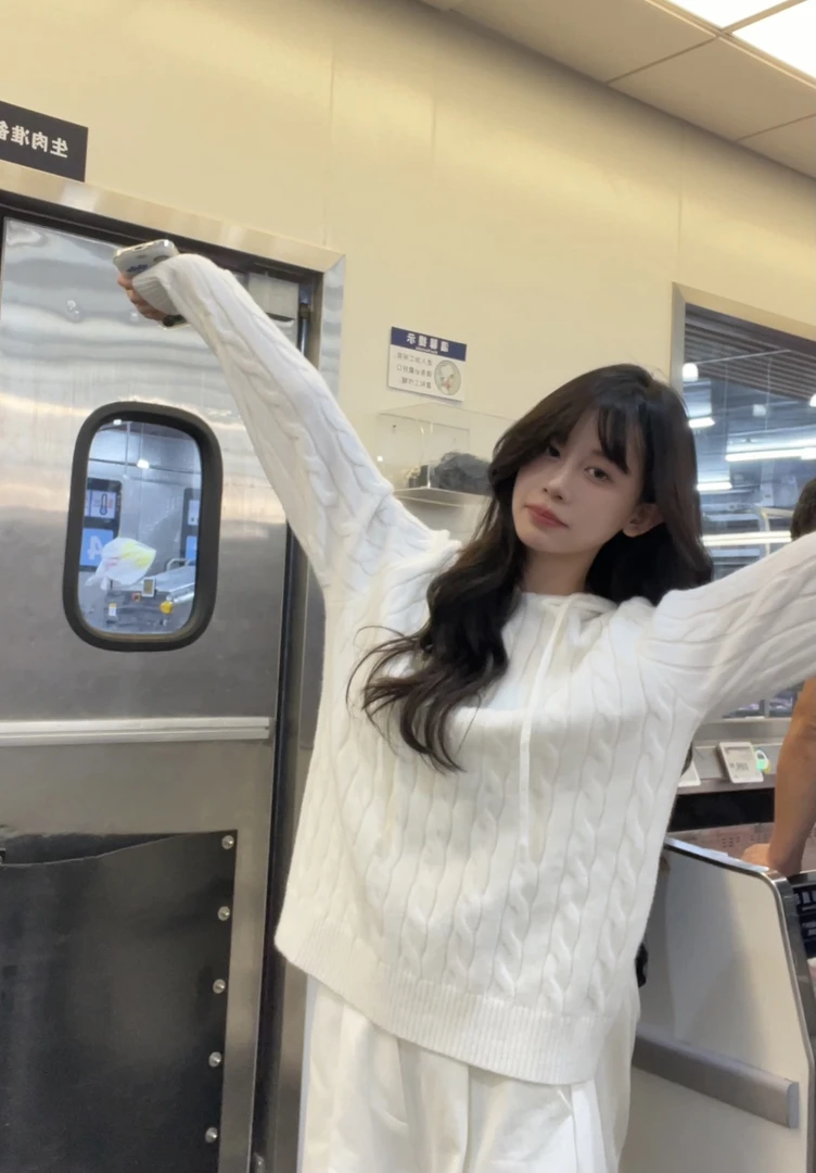 2024时尚秋冬宽松慵懒风针织衫百搭连帽冬季毛衣针织衫