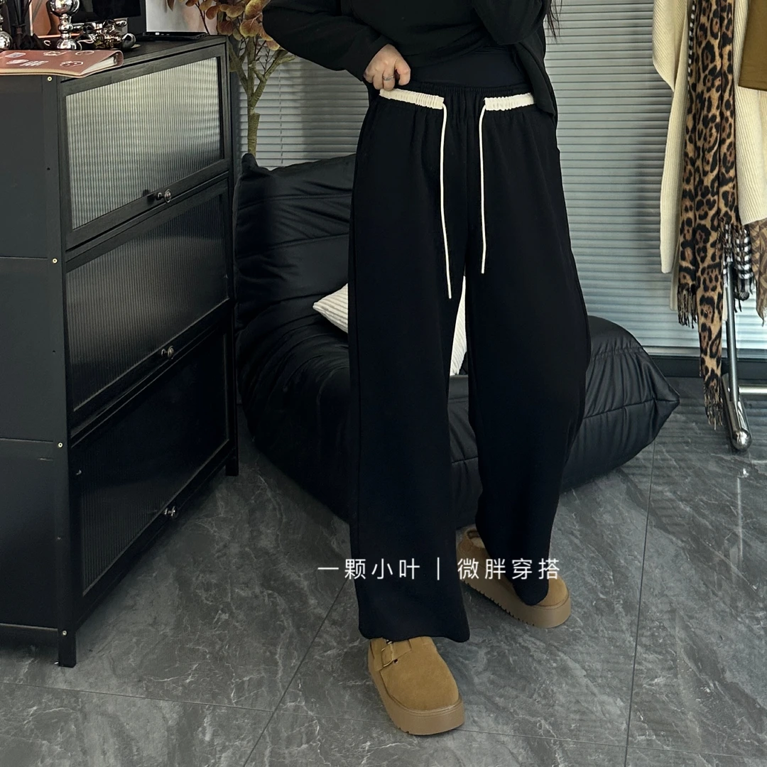 【一颗小叶】冬季大码宽松阔腿裤大版显瘦休闲裤卫裤