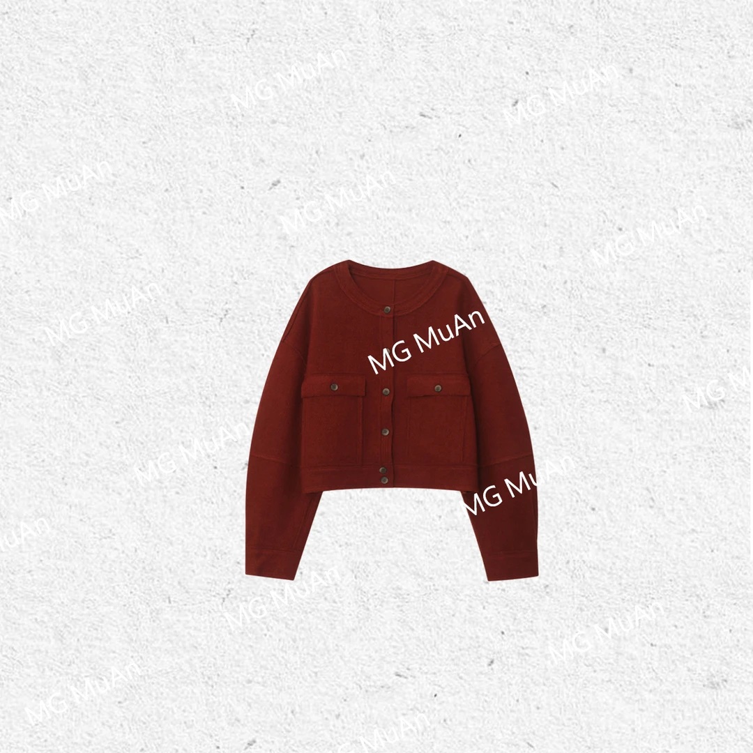 木小妹MUAN：《红酒小香》小香高级简约红色长袖外套上衣女YJ-23670