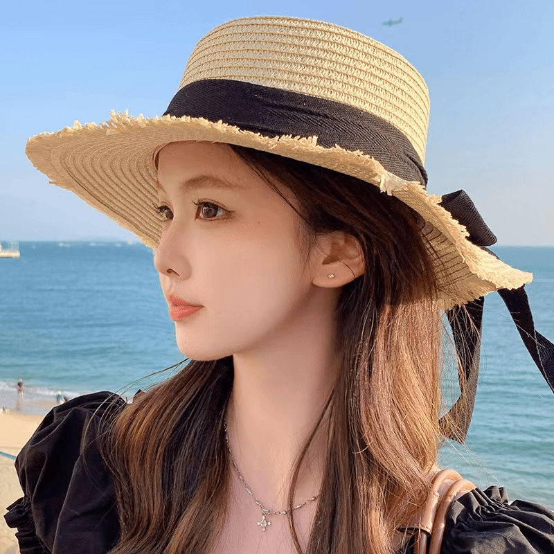 帽子百搭夏季遮阳帽网红时尚户外夏天编织草帽韩版大帽檐编制草帽