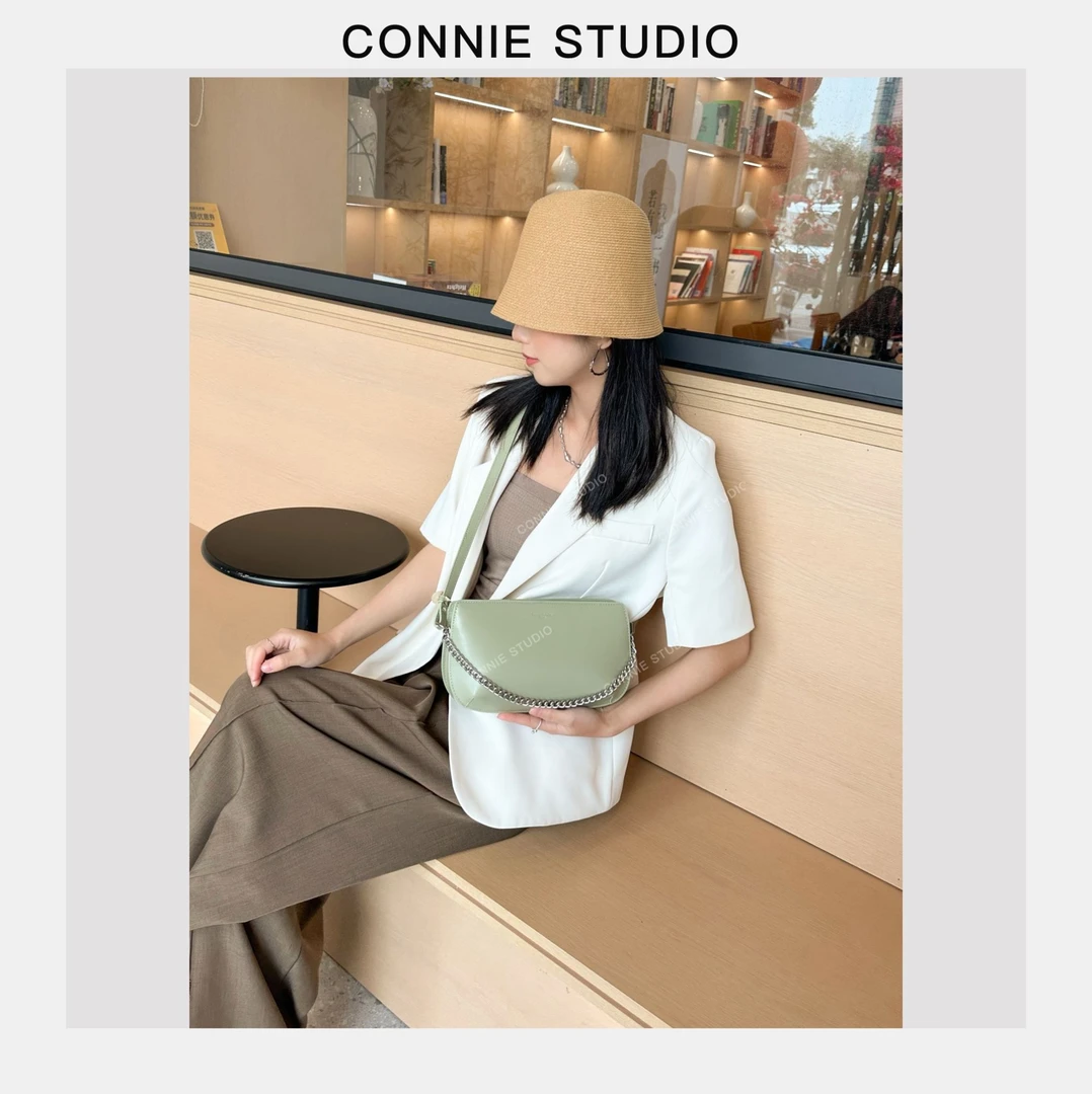 【康妮甄选】简约潮流轻奢时尚气质百搭休闲斜跨包QYX-9338-抹茶绿