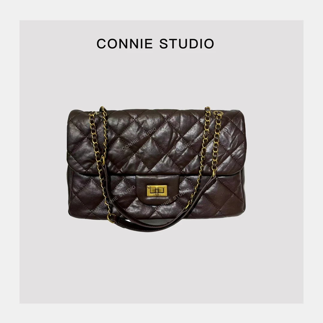 【康妮甄选】简约潮流轻奢时尚气质百搭休闲斜跨包QYX-9627-深咖