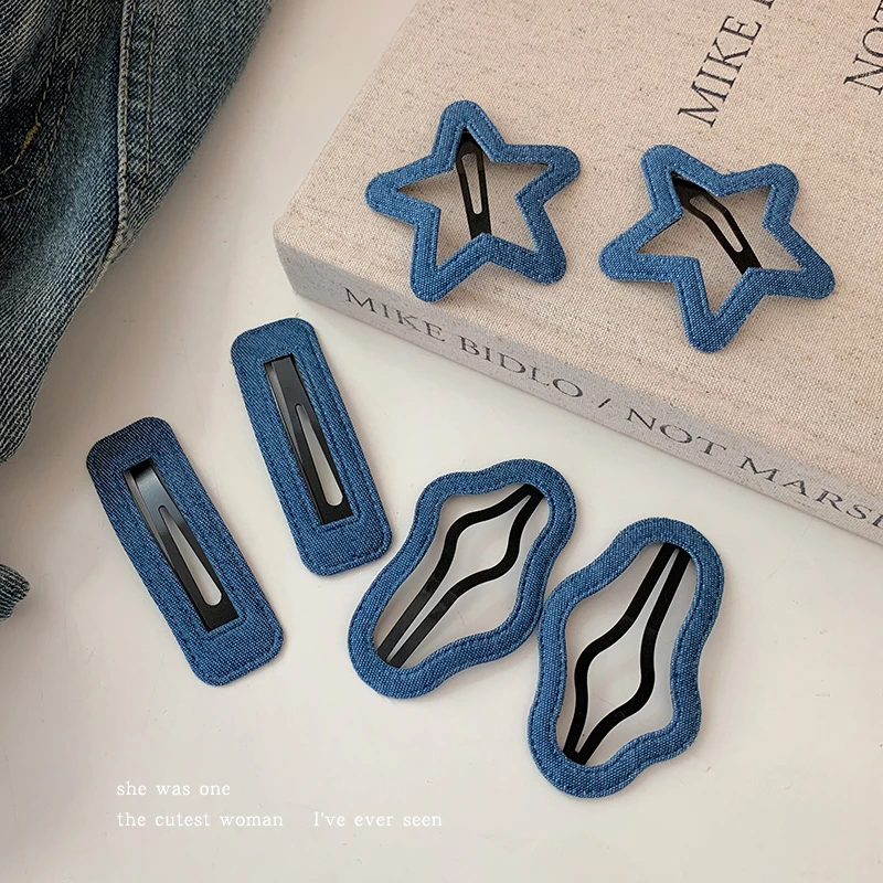 可爱百搭牛仔蓝星星云朵发夹女精致侧边刘海夹发卡头饰新款碎发夹
