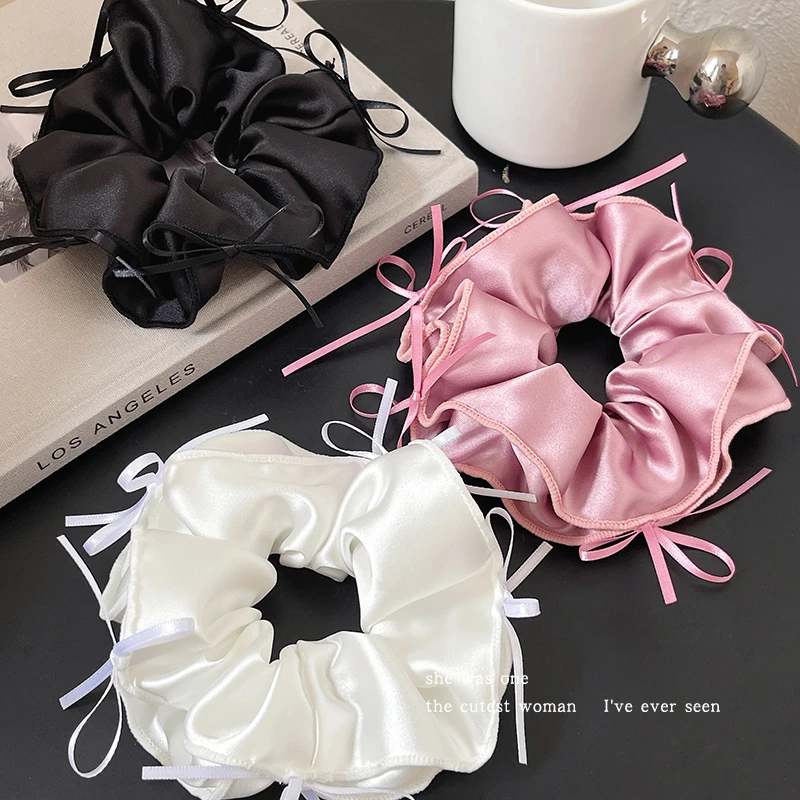 大肠发圈韩系纯色发绳丝带蝴蝶结缎面网红2025早秋新款高弹力头绳