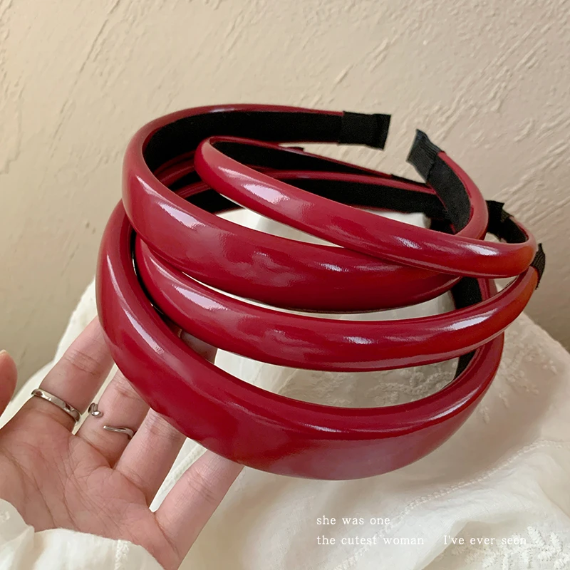 显白复古港风安可拉红色漆皮发箍女款洋气pu皮高颅顶洗脸头箍发卡
