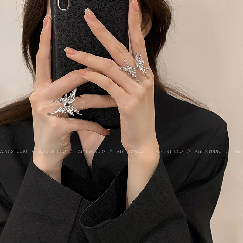 合金戒指 液态蝴蝶小众设计戒指高级感金属潮酷个性开口戒对戒女