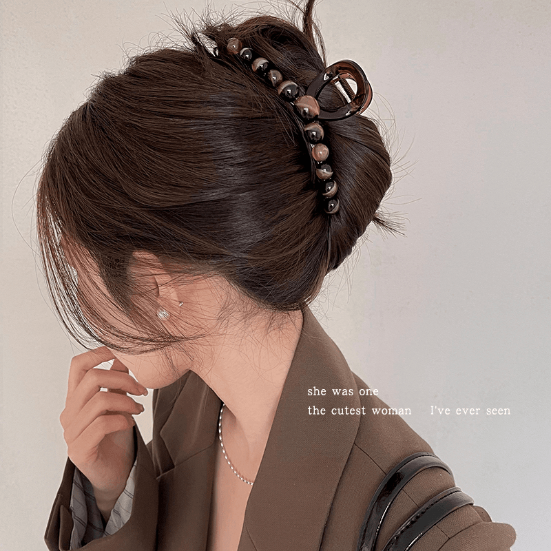 渐变圆珠大号鲨鱼夹子女2024新款复古发夹发卡后脑勺盘发抓夹头饰
