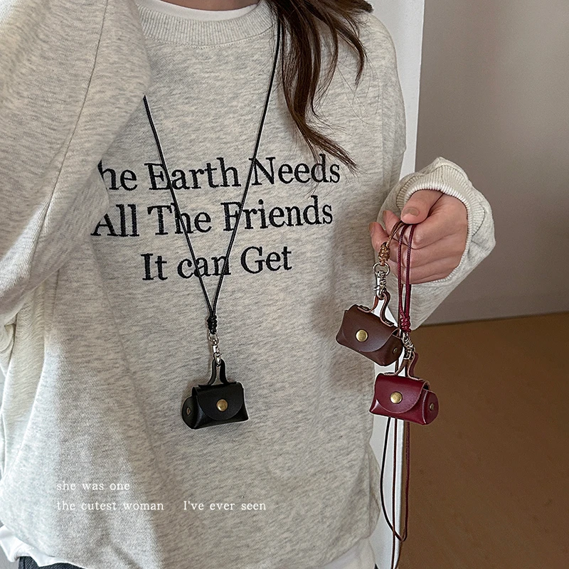 非金属皮质项链 耳机套挂件链零钱收纳小包配饰锁骨链颈链毛衣链