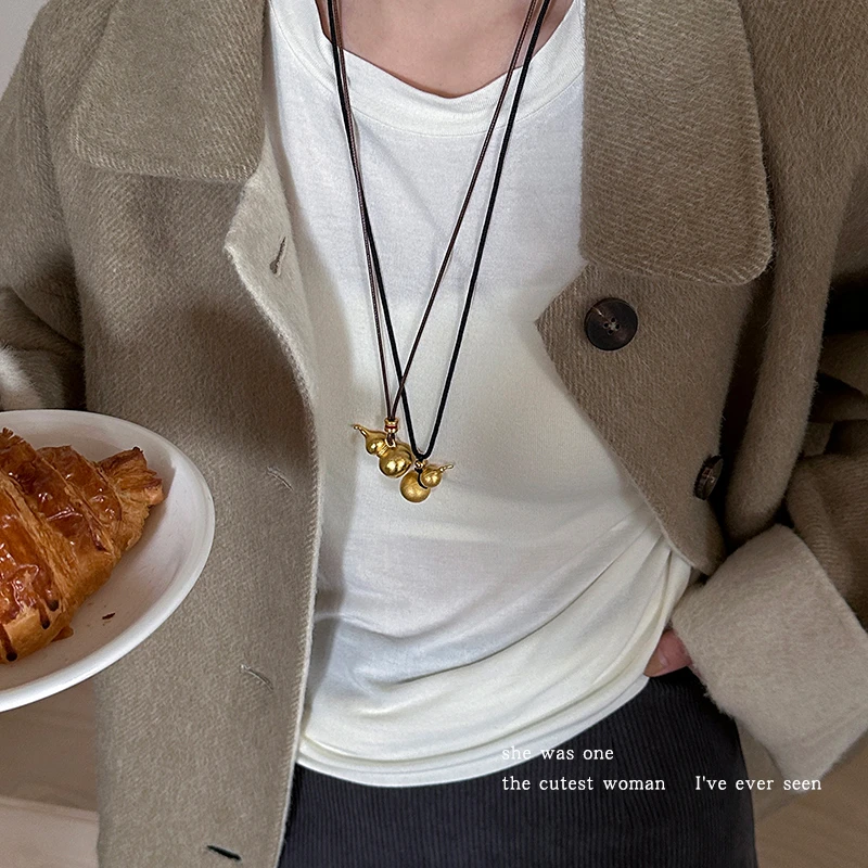 合金项链 招财葫芦项链潮流复古毛衣链新中式吊坠挂绳长款锁骨链