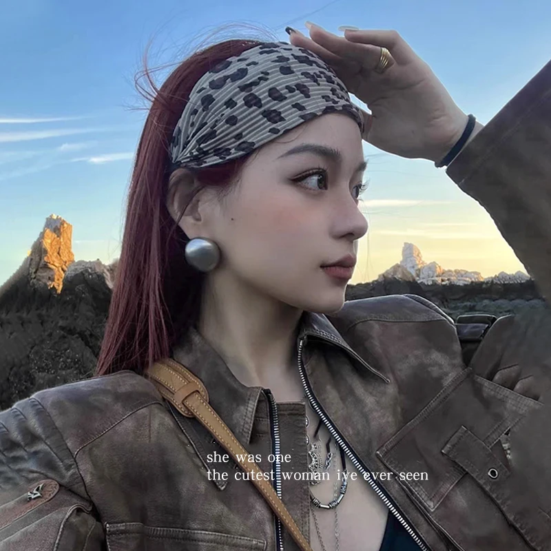 美式复古豹纹宽边发箍少女早春束发带韩版发捆甜酷辣妹高颅顶头箍