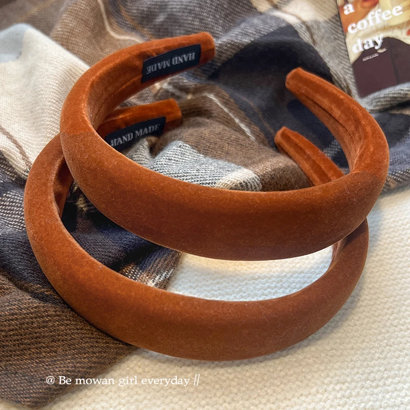 韩式高颅顶美拉德南瓜色丝绒发箍女2025新款早春气质压发头饰头箍