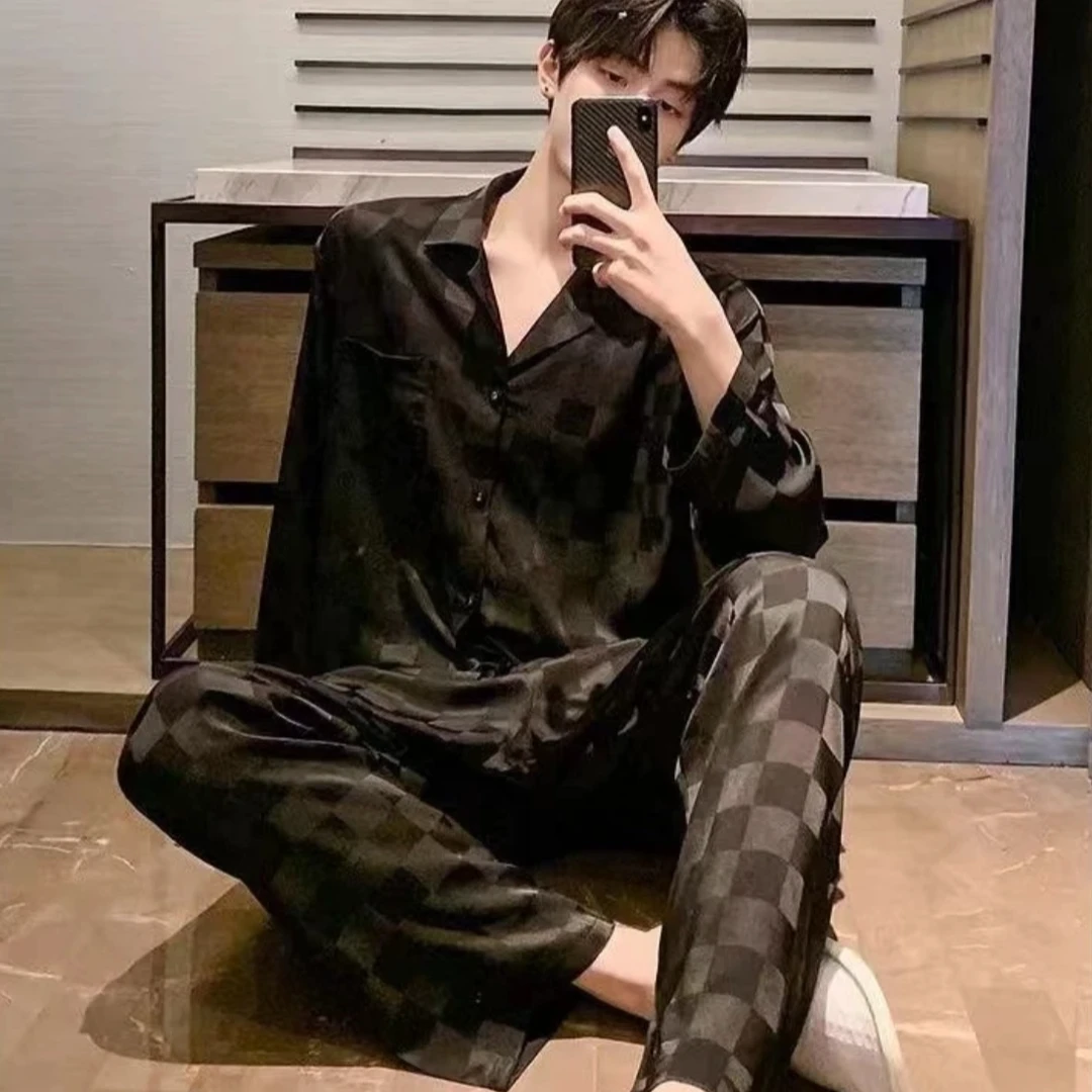 401一418秋冬男款金钻绒家居服翻领时尚睡衣套装