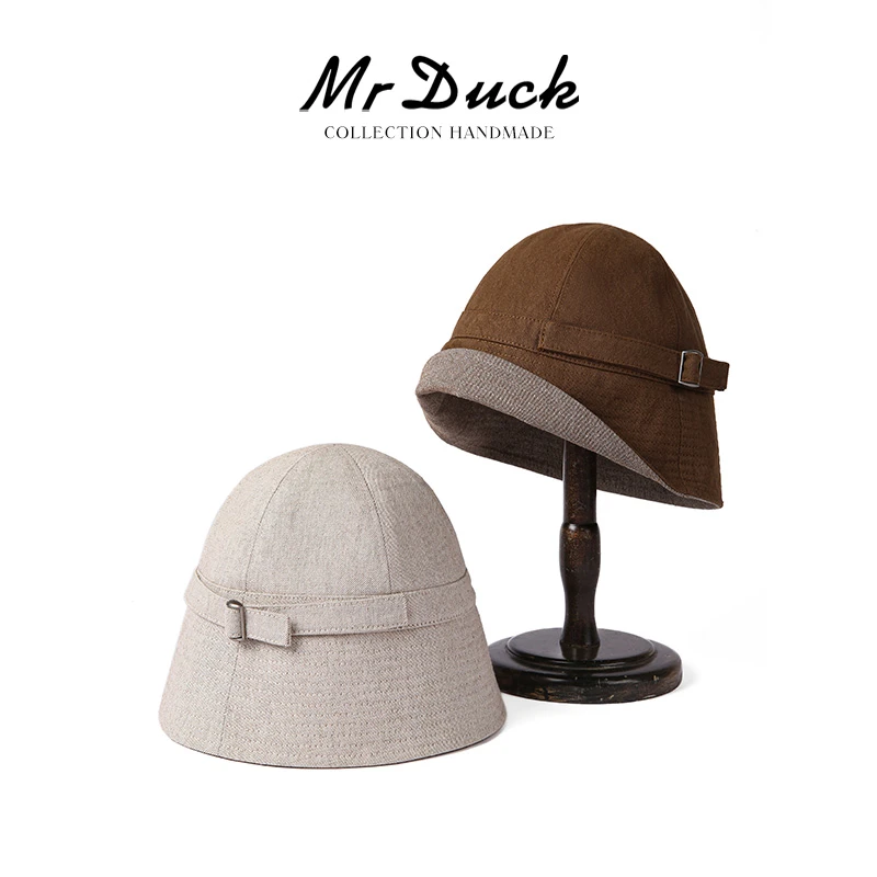 Mr DUCK小众设计感 慵懒风色织纯棉显脸小遮脸水桶帽大头围盆帽女