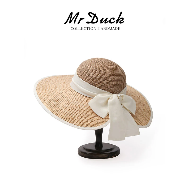Mr DUCK轻奢赫本风大檐出游度假拉菲草帽优雅防晒遮阳帽名媛夏季