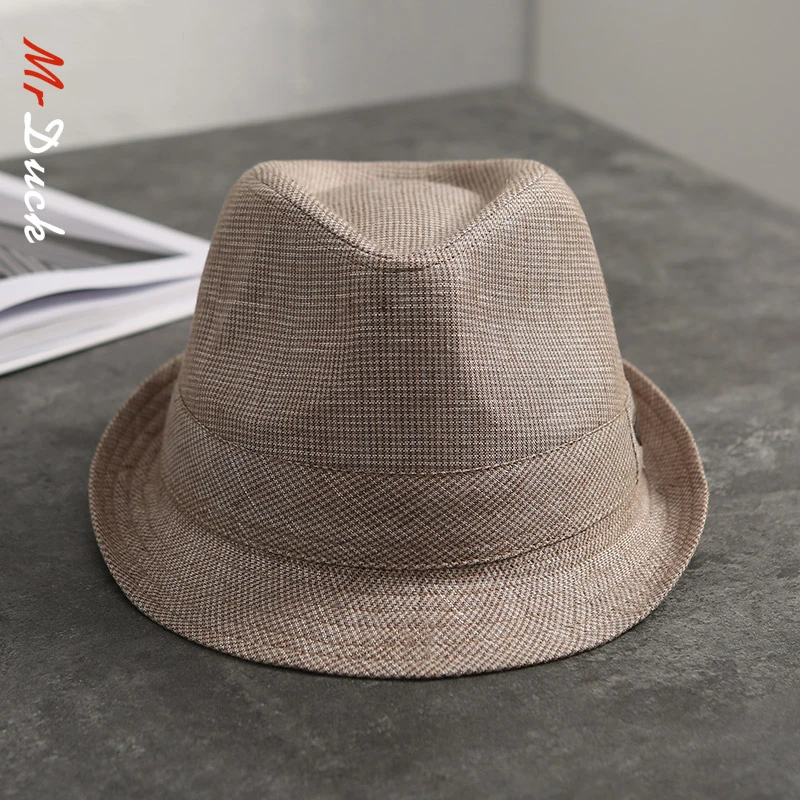 Mr DUCK设计师亚麻中老年爵士帽大头围透气雅痞遮阳帽礼帽