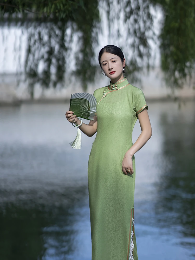 第三十八年夏至 长款曳地真丝四经绞罗古法传统手工旗袍