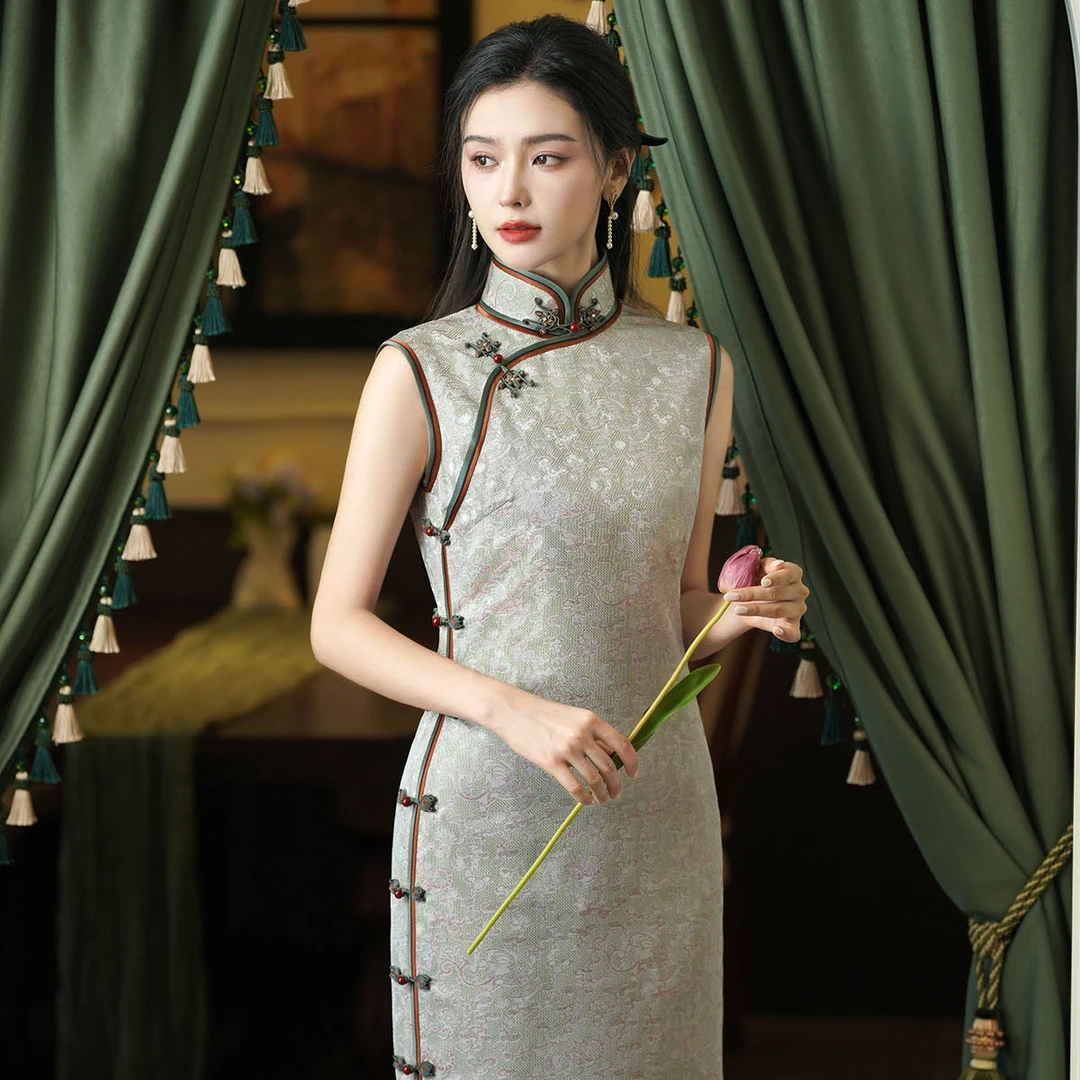 山亭柳长款古法平裁色织罗真丝四经绞罗高端传统手工旗袍