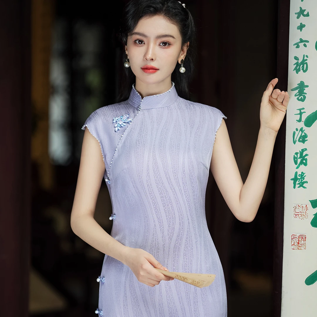 春风柳絮 朱伯伯绞罗古法平裁长款修身手工高端旗袍