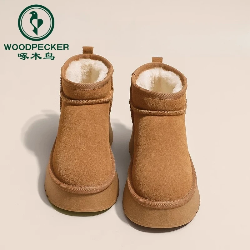 啄木鸟厚底雪地靴女冬季2024新款明星同款加绒厚增高保暖棉鞋外穿