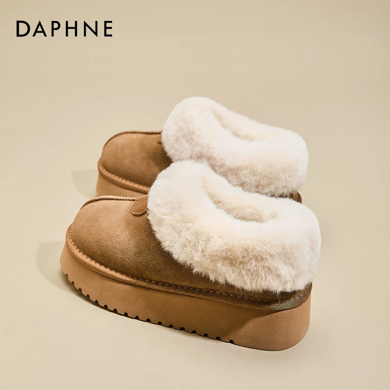 达芙妮低帮雪地靴女2023冬爆款加绒加厚短靴毛毛拖鞋东北厚底棉鞋