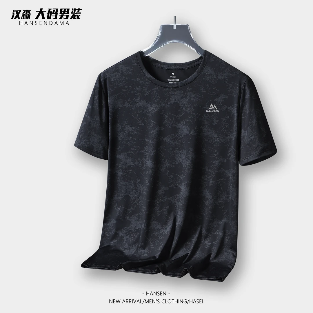 男士大码夏季速干短袖春夏宽松印花圆领弹力户外冰丝运动百搭