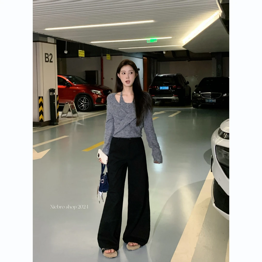 谢不肉【盐湖双生】简约高腰宽松显瘦休闲时尚直筒阔腿长裤5171