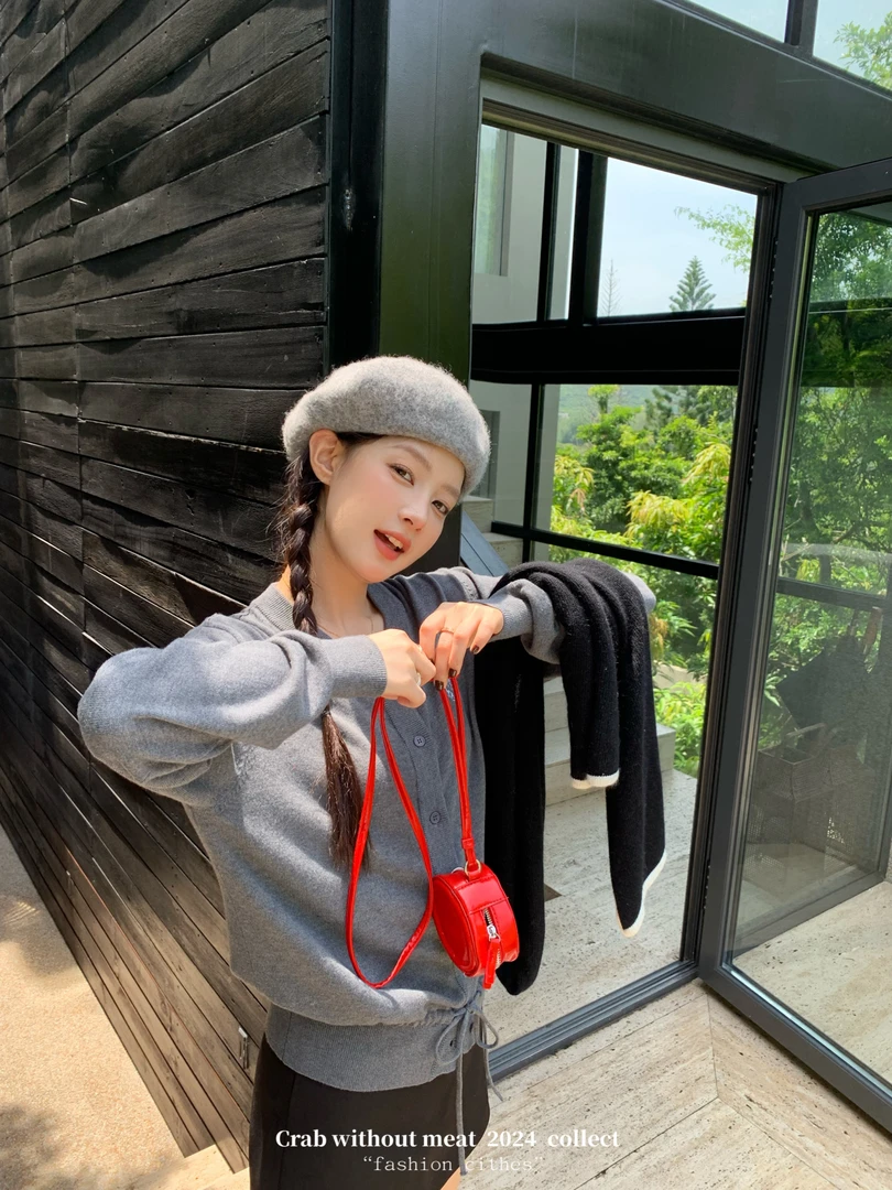 谢不肉【稍有执着】早秋设计感休闲百搭宽松女毛织开衫5169