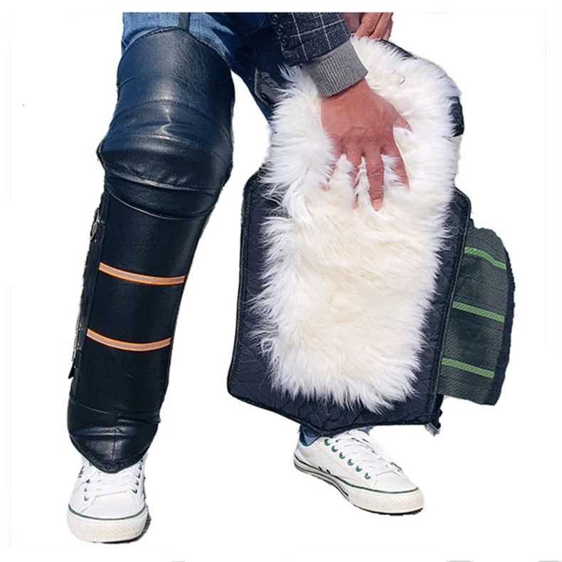 真皮纯羊毛护膝加绒加厚电动车护腿保暖冬季摩托挡风男女防寒加长