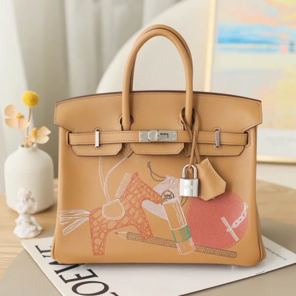 全新未使用 Hermes/爱马仕 In and out Birkin25Z刻饼干色银扣 X