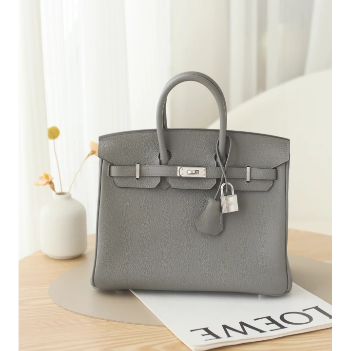 全新未使用 Hermes/爱马仕 Birkin25 B刻 TOGO皮 积雨云灰 银扣