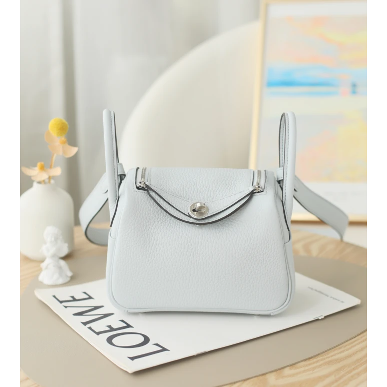 全新未使用 Hermes/爱马仕 mini Lindy18 W刻 TC皮 圣杯蓝 银扣