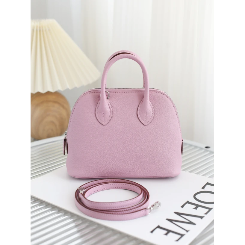 全新未使用 Hermes/爱马仕 Mini Bolide 18 u刻山羊皮锦葵紫 银扣