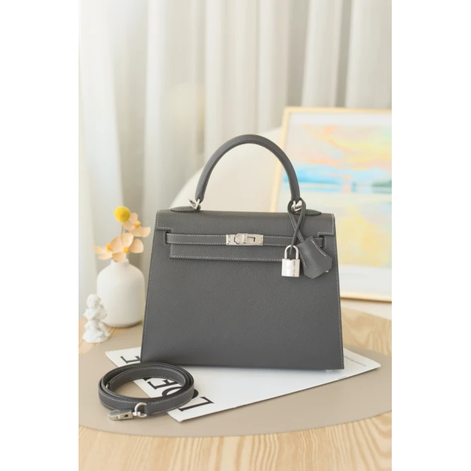 全新未使用 Hermes/爱马仕 仕Kelly25 B刻 外缝 EP皮 石墨灰 银扣