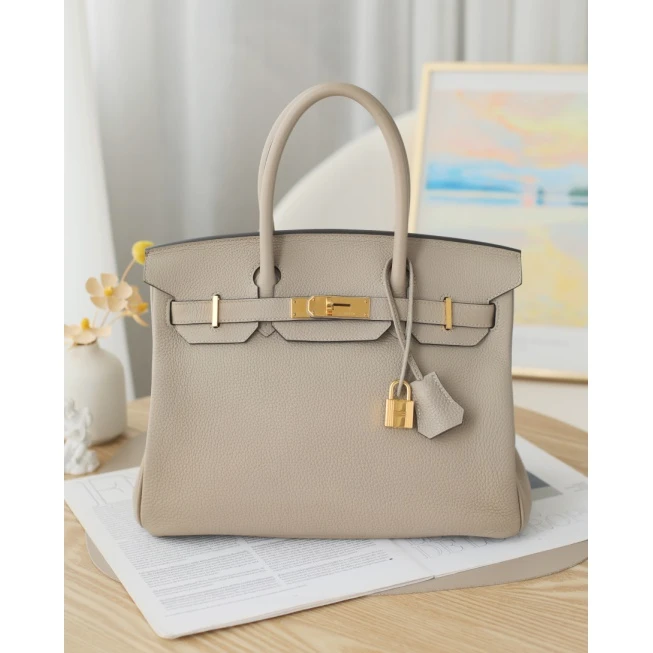 90新 Hermes/爱马仕 爱马仕Birkin30 T刻TOGO皮 斑鸠灰金扣轻奢