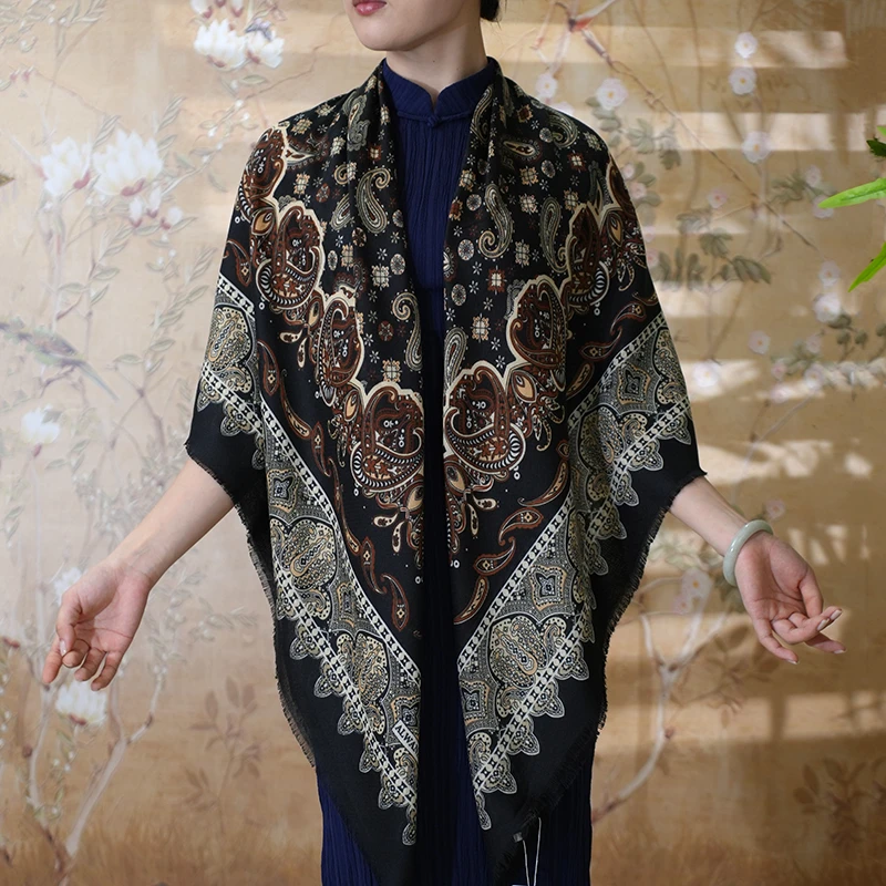 Pearl Silk/明珠香韵丝绸 【绚丽腰果】羊绒真丝复古方巾C341